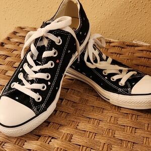 Converse Black and White Canvas Sneakers With Heart Pattern